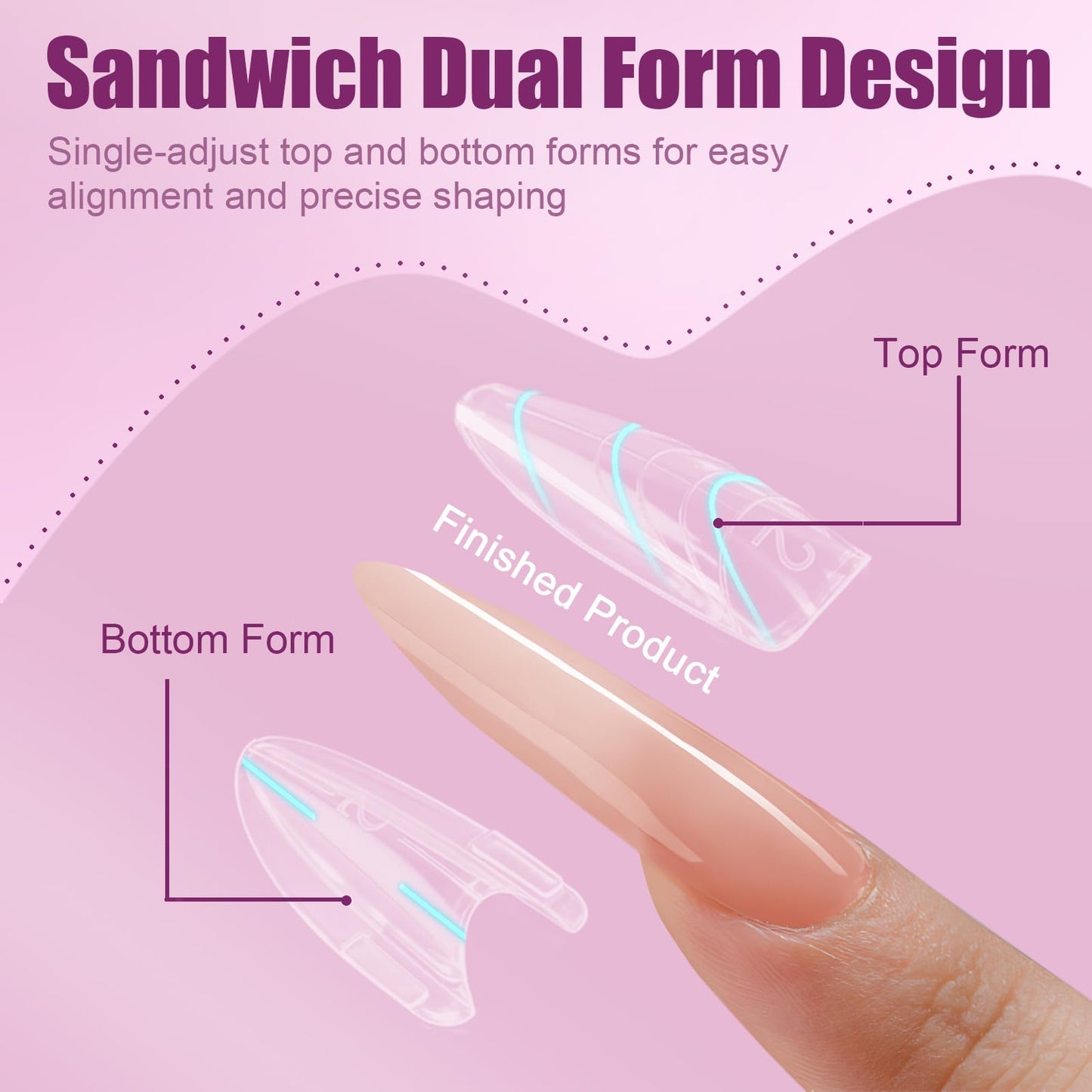 Vnjaoi 280 Pcs Original Sandwich Nails Dual Form with Guide Lines Almond Round Nail Mold for Builder Gel Nail Extensions Art Design Salon DIY at Home