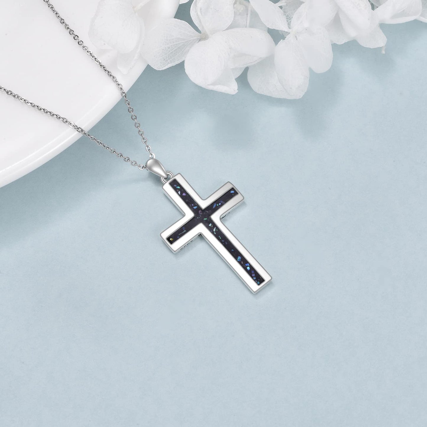 YFN Cross Necklace Sterling Silver Abalone Shell Cross Pendant Jewelry Gifts for Women Men