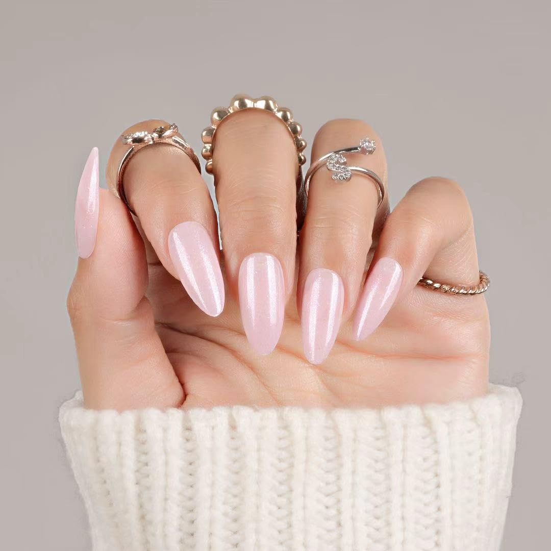 30Pcs Almond Press On Nails - Supremely Fit & Natural Soft Gel Almond Nails,15 Sizes, Reusable Fake Nails Kit with Gift Box for Women (P-PINK)