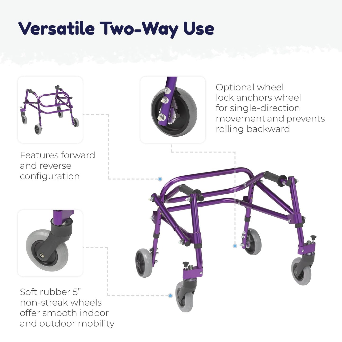 Inspired by Drive KA2200-2GWP Nimbo Posterior Walker, Wizard Purple, Small