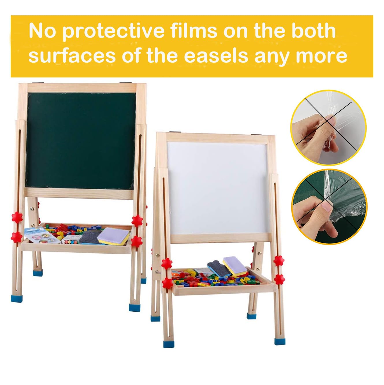 Potamish Wooden Art Easel for Kids (Double Sided) - Standing Magnetic Whiteboard Chalkboard Small Toddler Toys PM-048-K