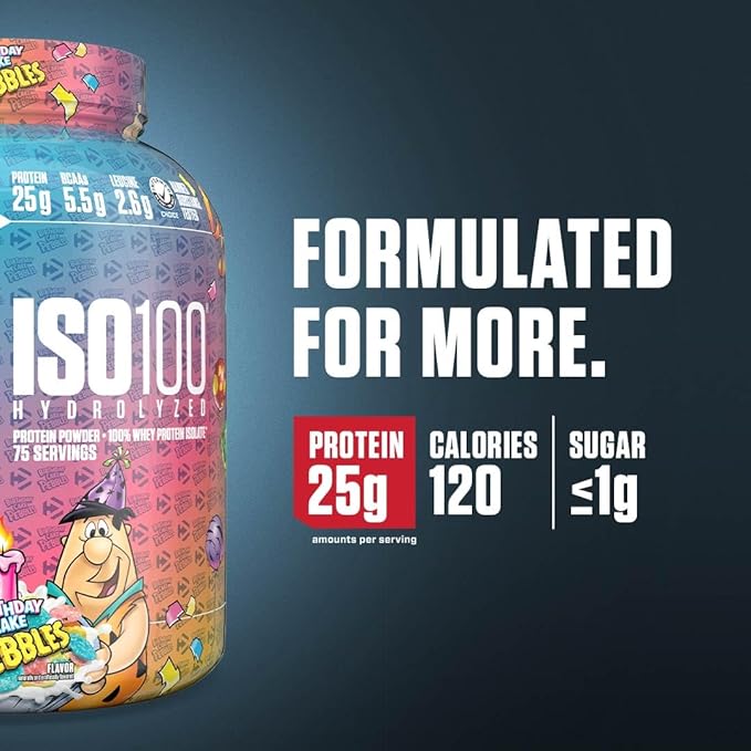 Dymatize ISO100 Whey Protein Powder Isolate, Birthday Cake, 25g of Protein, 5 Pound, 5.5g BCAAs, Less Than 120 Cal., Gluten Free, 1g Fat, 1g Sugar, 2g Carb