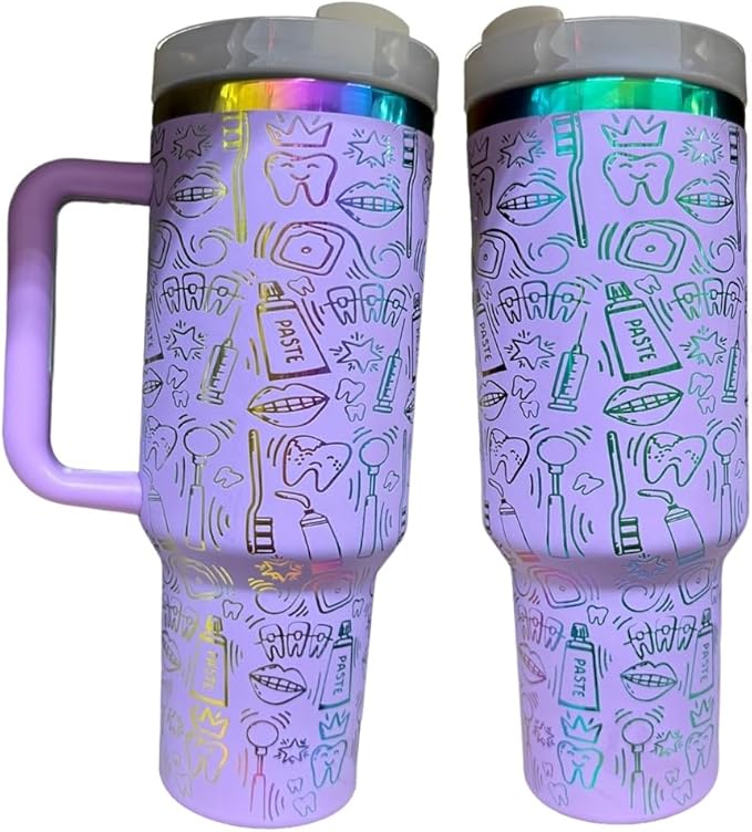 Dental hyginiest tumbler 40oz tumbler Tooth tumbler Dental water bottle Gift for dentist Gift for dental hyginiest Office gift (Purple/Rainbow(27)-Dental(K))