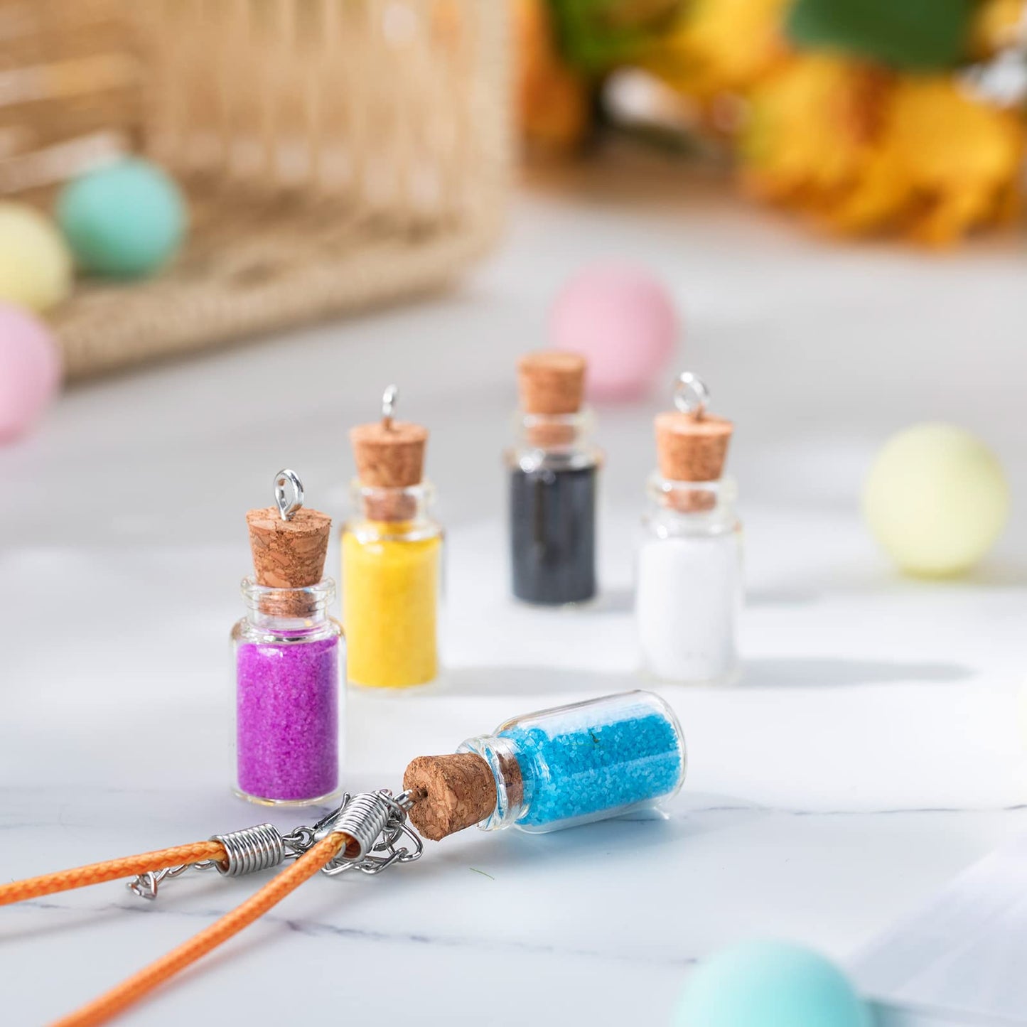 Mimorou 100 Pcs Mini Glass Bottles with Cork Stoppers 2 ml Clear Small Jars 0.07oz Glass Vials Sets DIY Decorative Wish Bottles, Including 100 Eye Screws 100 Ropes 10 Funnels
