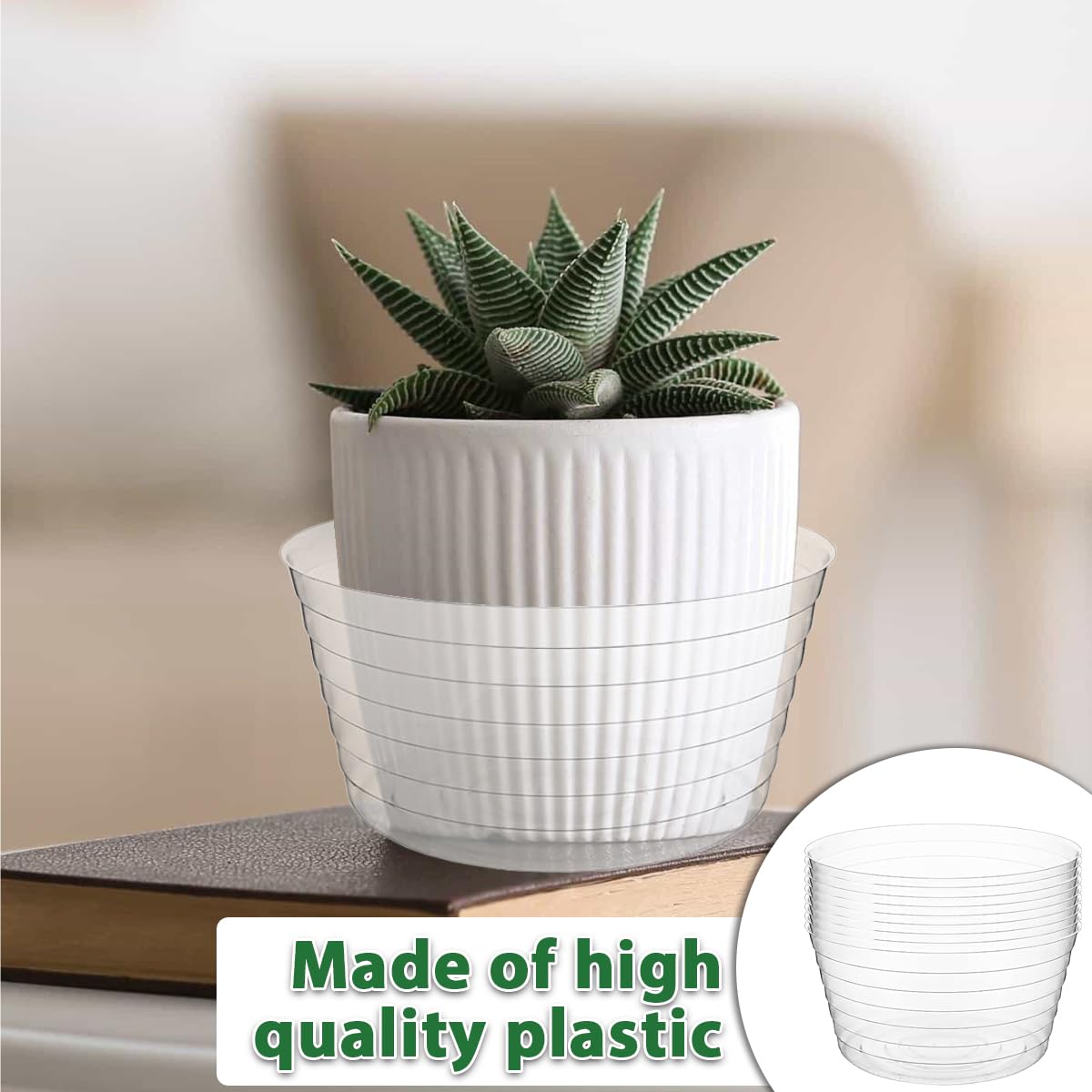 Hyuetrsa 21 Pcs Clear Deep Drip Tray Plastic Plant Saucer 6/8/10 Inch Plant Drip Trays Thickened Clear Plant Saucers Flower Drip Tray for Indoor and Outdoor Plants