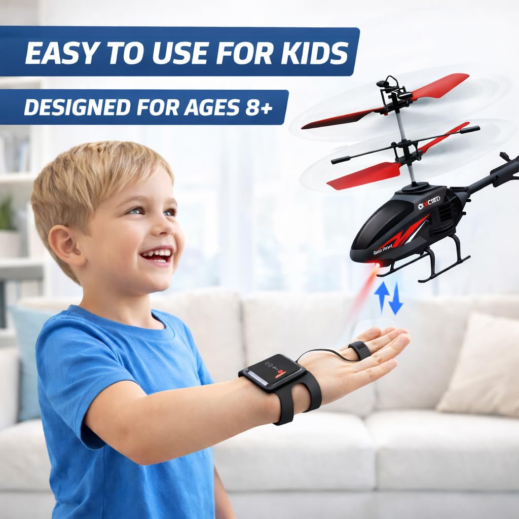 Gesture Control RC Helicopter Toy for Kids – Remote Control Helicopter Alternative, Fly with Your Hand, No Remote Needed, Easy Indoor Helicopter Toy for Boys & Girls Ages 8+