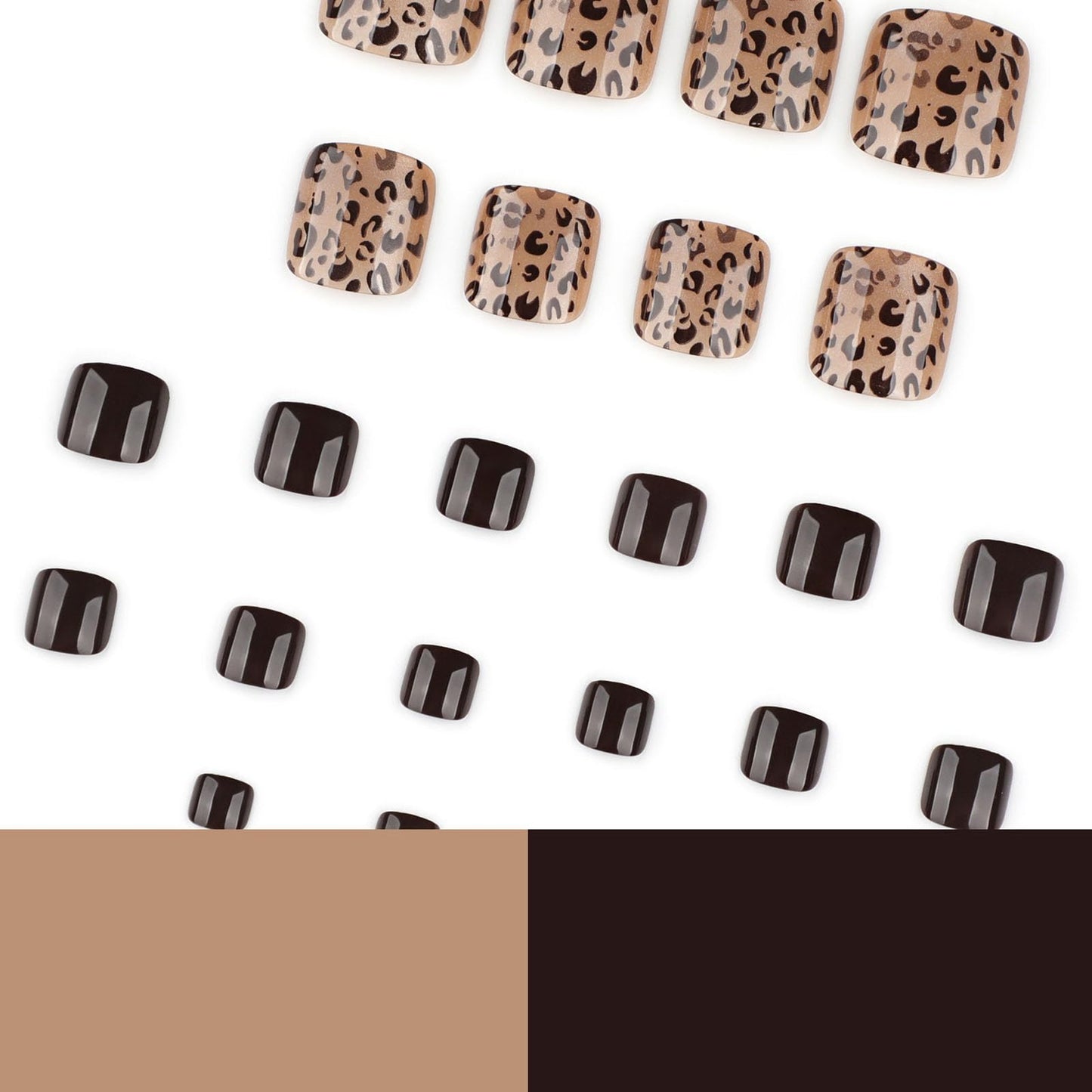RUOKEXIN Toe Nail Press ons, Short Press on Toenails Cat Eye Fake Toenails with Leopard Print Designs Square False Toenail Sparkly Artificial Nails for Women 24Pcs