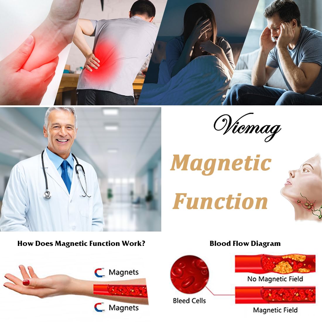 Vicmag Copper Magnetic Bracelet Women Men Magnetic Bracelets 100% Solid Pure Copper Gift