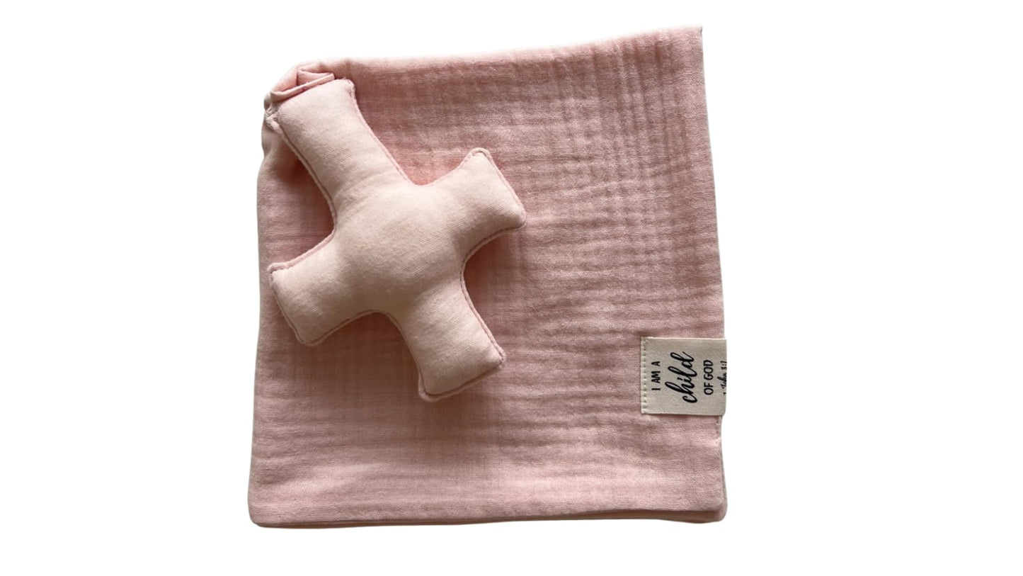 Cross Lovey, Cross Security Blanket, Christian Baby Gift, Baptism Gift, Easter Gift, Newborn Baby Gift, Blessing Blanket (Dusty Pink)