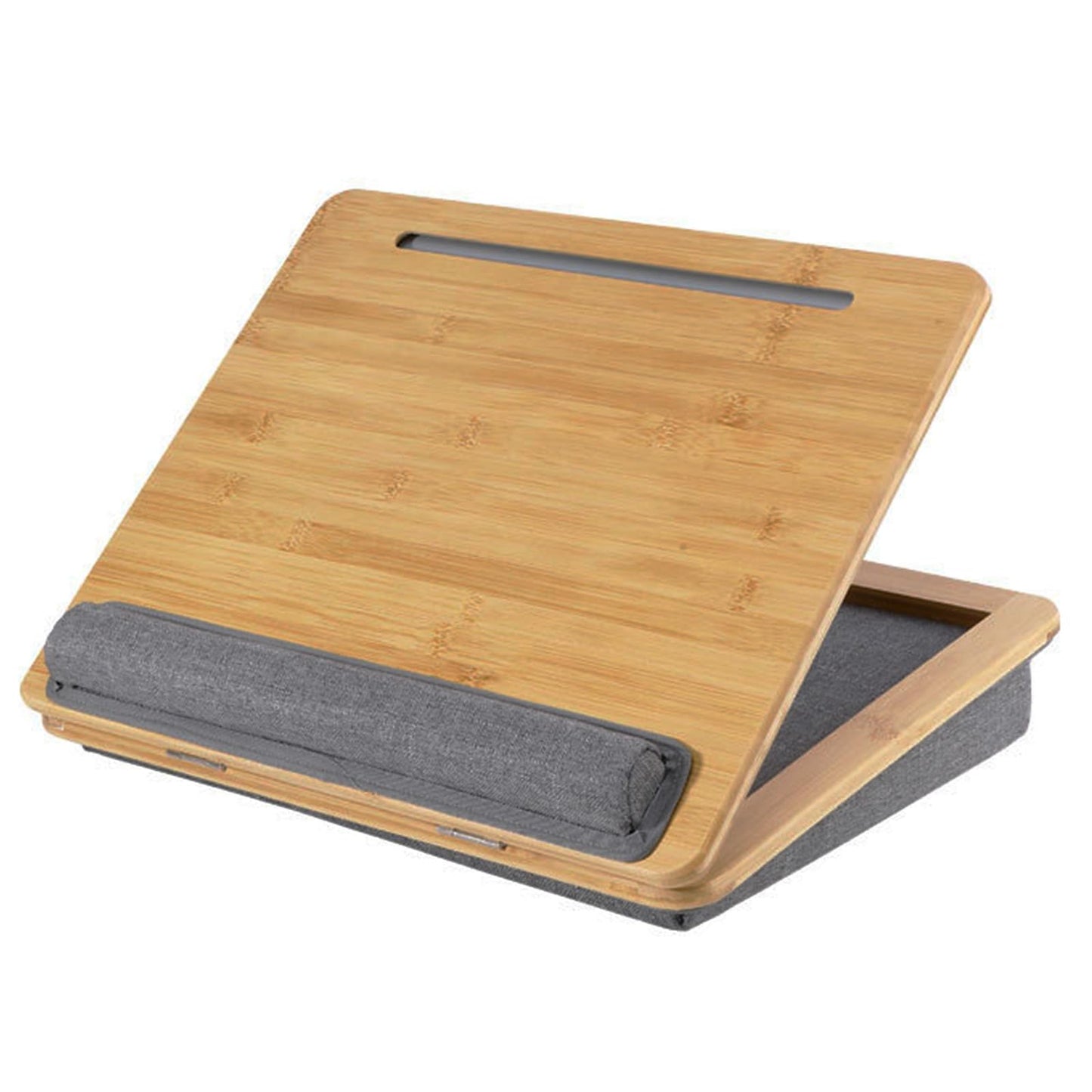 SANJIMO Adjustable Lap Desk for Laptop with Cushion, Bamboo Laptop Stand with Anti-Slip Strip Tablet Phone Holder, Fits up to 15.6 inch or 14 inch with Mouse Space