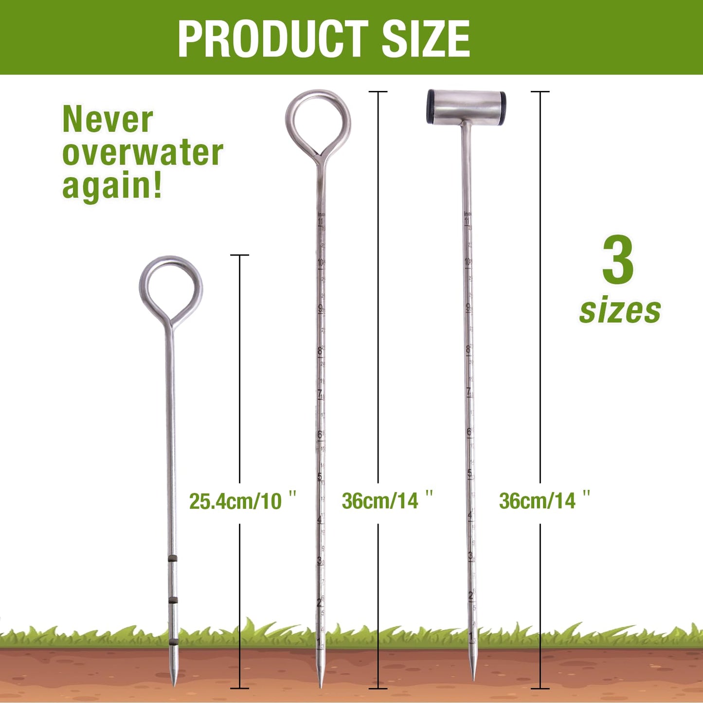 Soil Probe 14 Inches Moisture Meter for Plants, T-Handle Soil Moisture Sampler with Dual Scale Markings, House Plant Water Monitor No Batteries Required