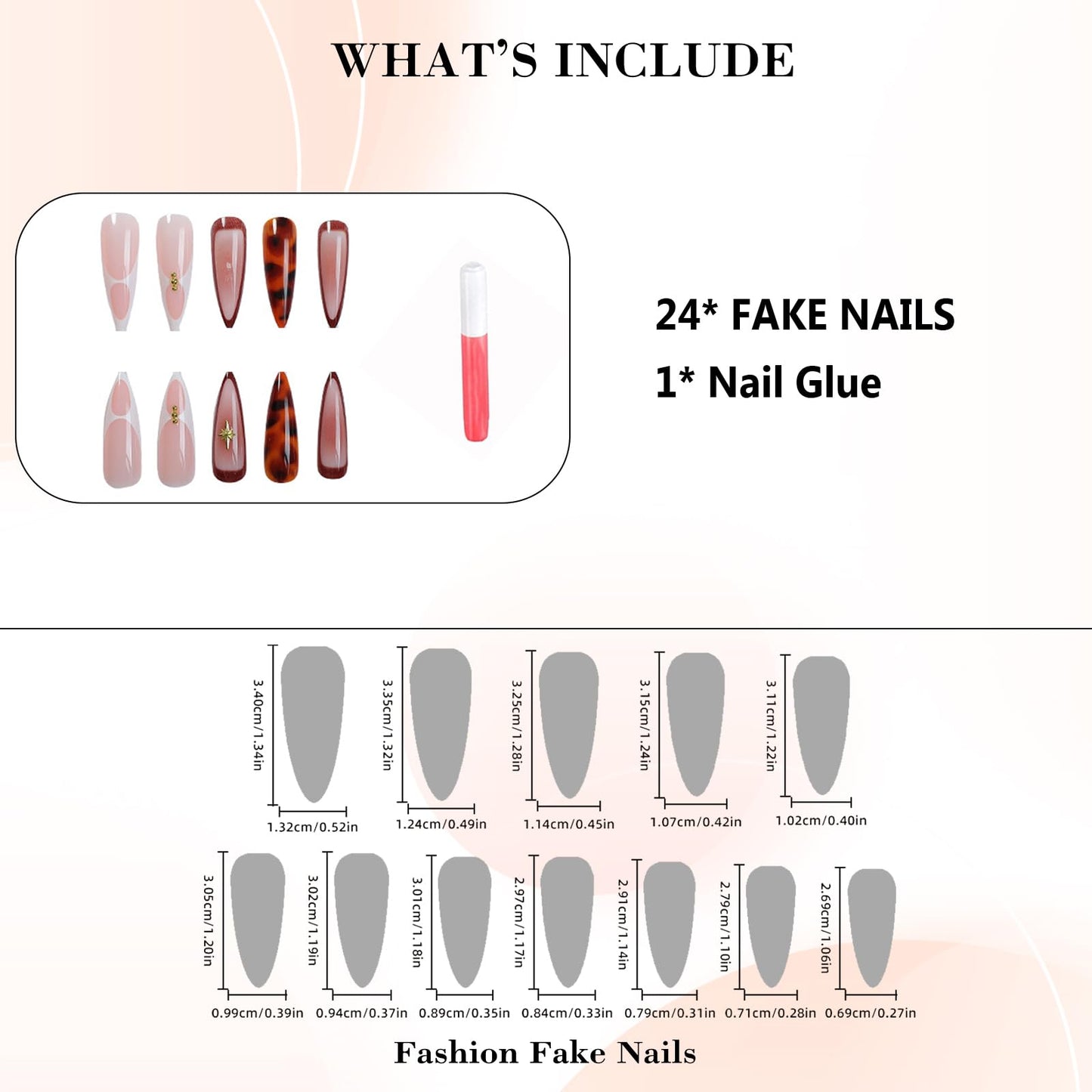 IMRAIN Press on Nails Long Stiletto Fake Nails Brown Amber French Nail Tips Full Cover Glossy Acrylic Fall False Nails for Women 24Pcs