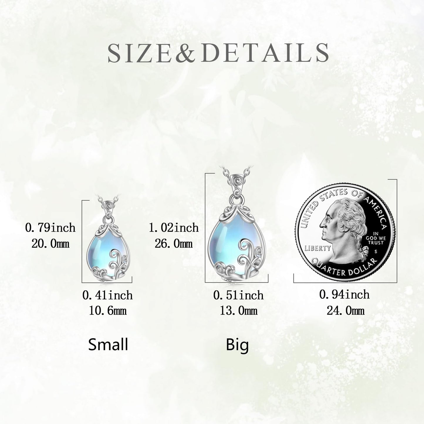 POPLYKE Sterling Silver Moonstone Filigree Teardrop Pendant Necklace Gemstone Crystal Jewelry for Women