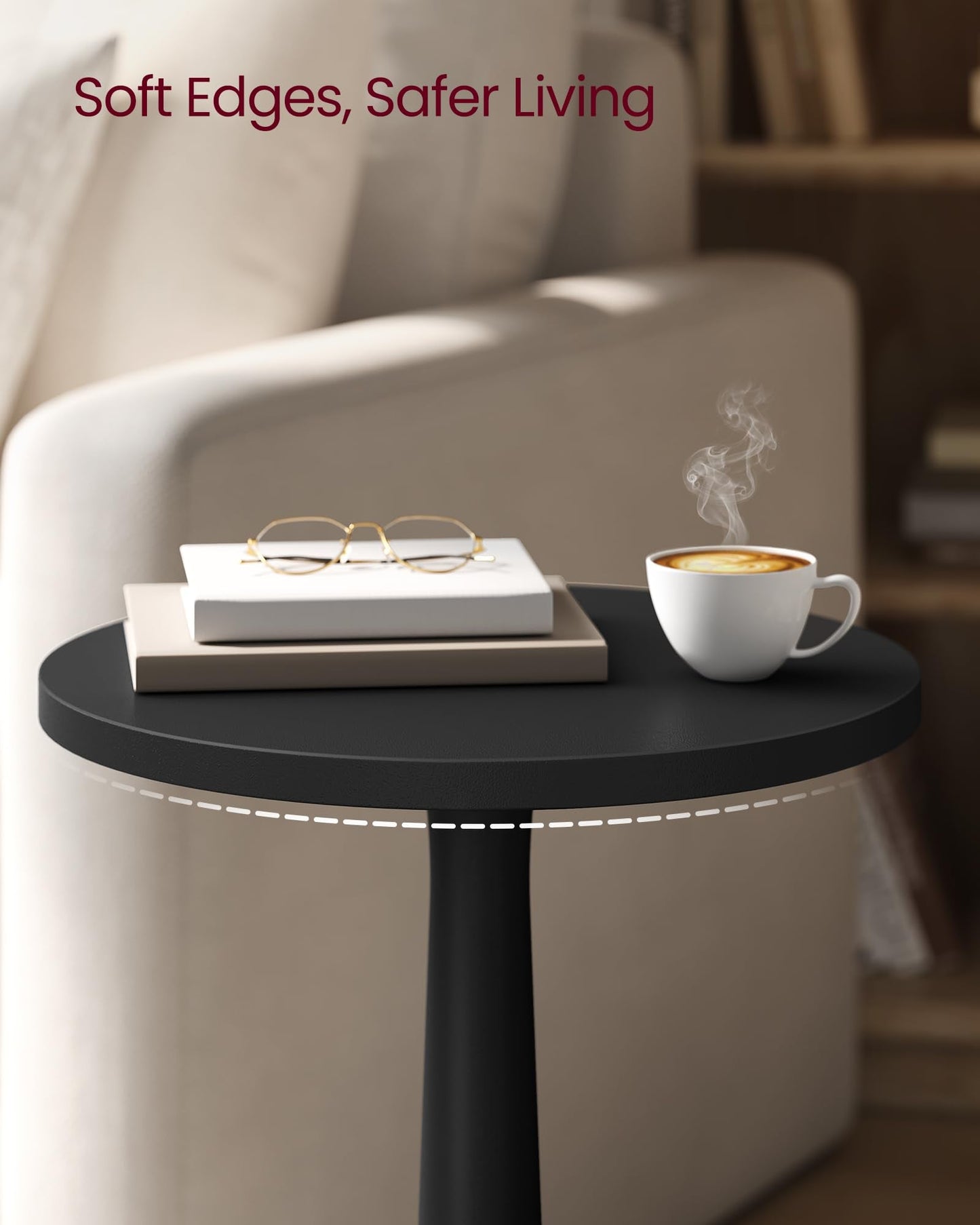 VASAGLE MARIEL Collection - Round Side Table, Small Drink End Table for Small Spaces, Accent Nightstand, Solid Wood Leg, Mid-Century Modern, for Living Room Bedroom, Ink Black ULET293BC01S