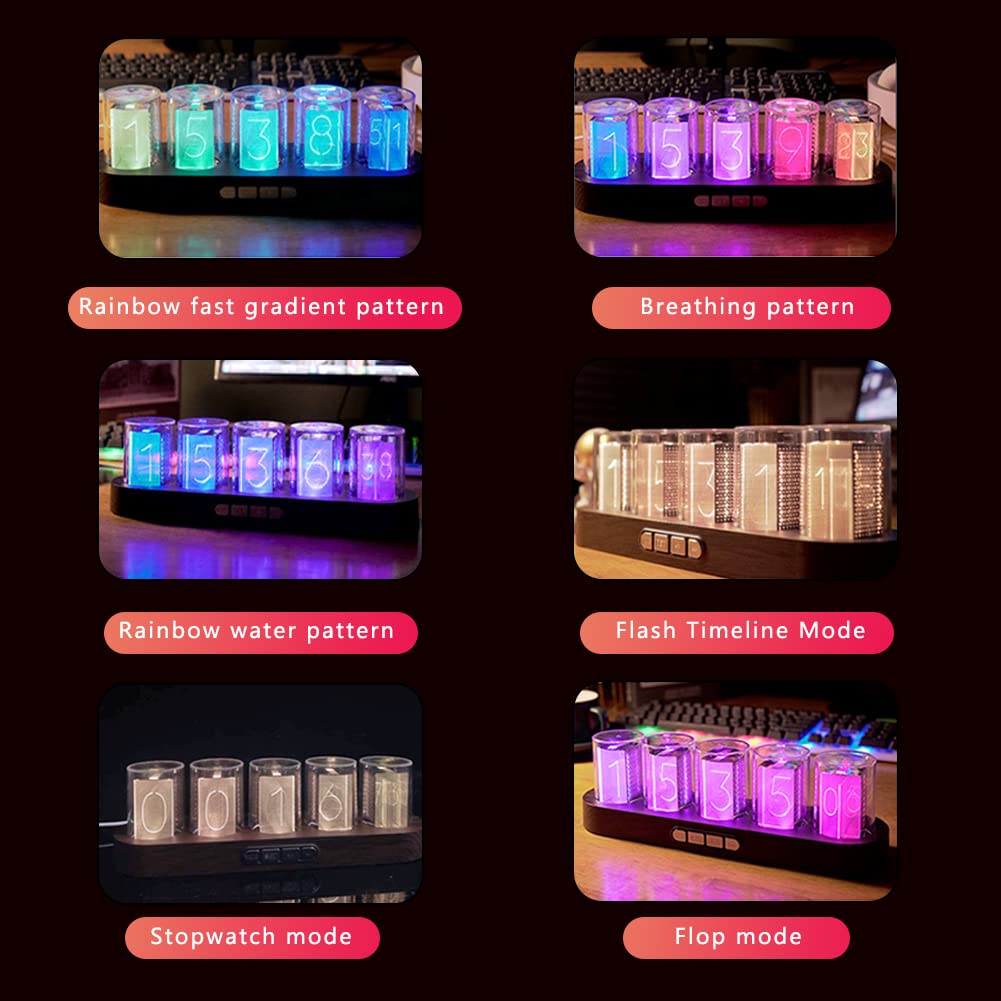 GUAZI STORE Imitation Nixie Tube Clock RGB Creative Clock 16 Million Colors, Mode Adjustments with Gift Box Packaging Can Be 01 01