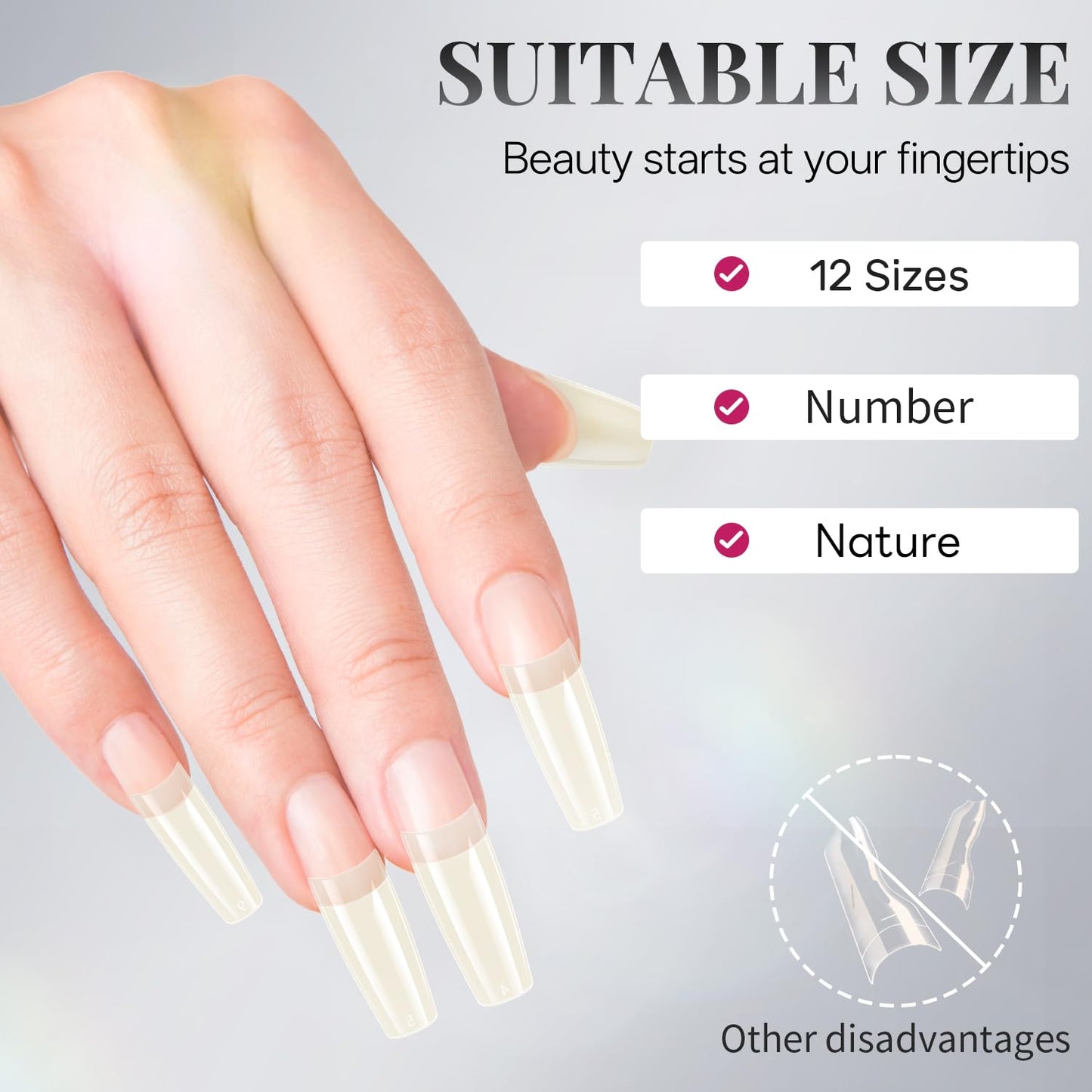 krofaue 504PCS French Nail Tips & 600PCS Half Cover Coffin False Nails