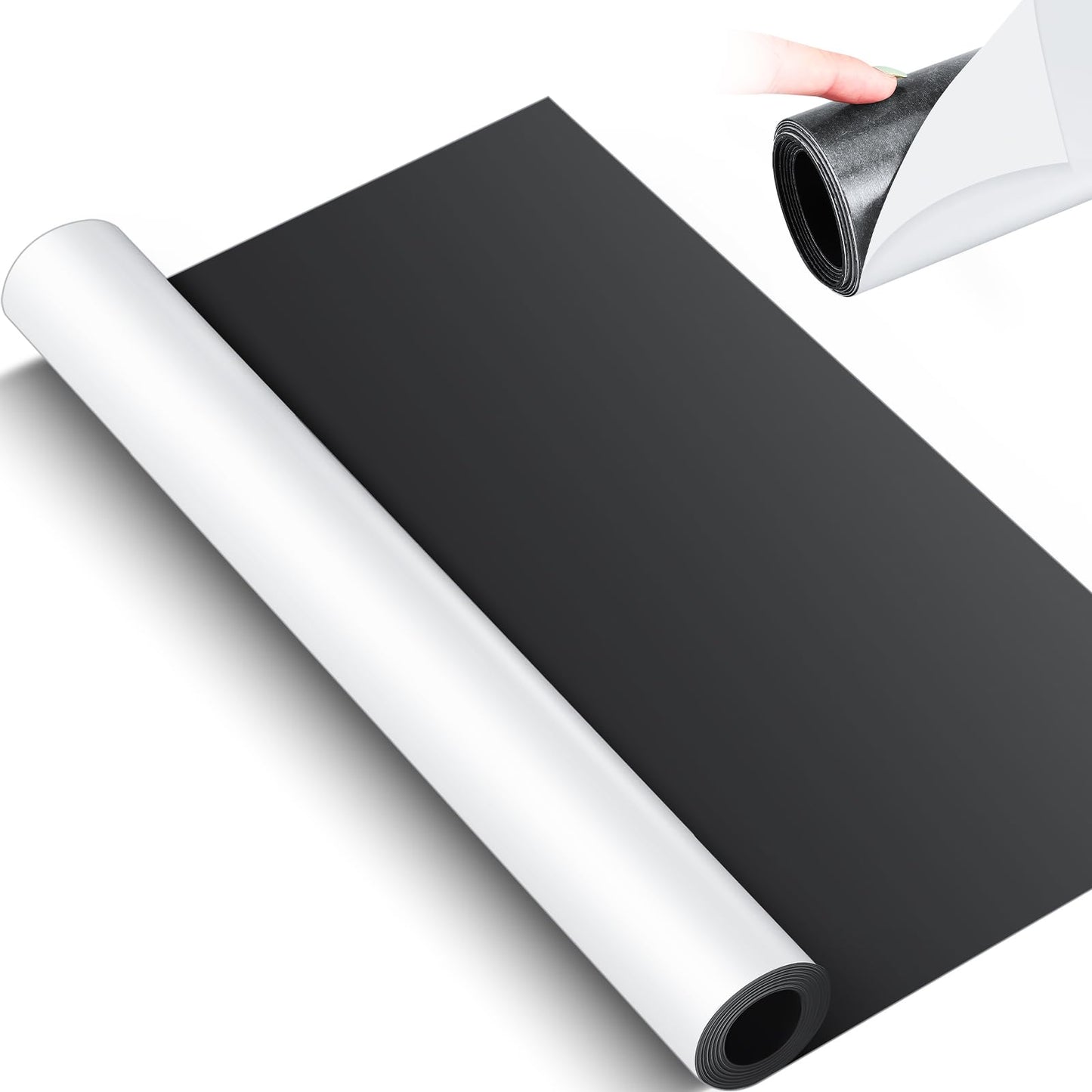 Relaxweex 16 Inch x 5 ft x 40mil Extra Large Adhesive Magnetic Sheet Roll Not Printable Adhesive Backing Cut and Customize Flexible Sheets Blank White Surface Magnetic Sign for Craft Photo Craft