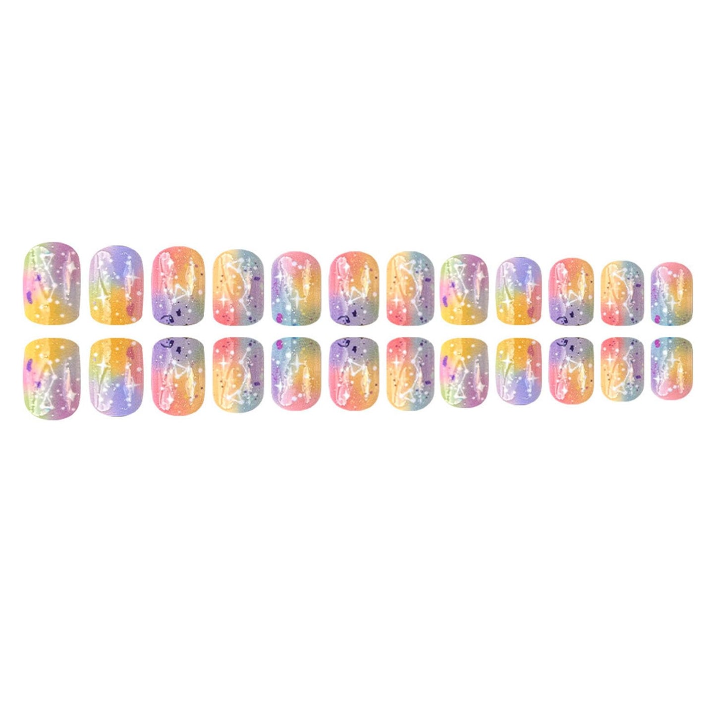 Square Press on Nails Short Fake Nails with Stars Glitter Gradient Designs Nails Press ons Colorful Glue on Nails Glossy Acrylic Nails Artificial False Nails Cute Stick on Nails for Women 24Pcs