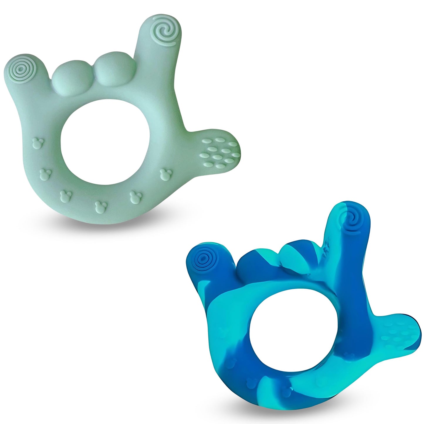 Set of 2 I Love You Silicone Hand Teether, Teethers for Babies 3-6 Months, Soft Teething Toys 6-12 Months bpa Free, Massaging Teething Relief