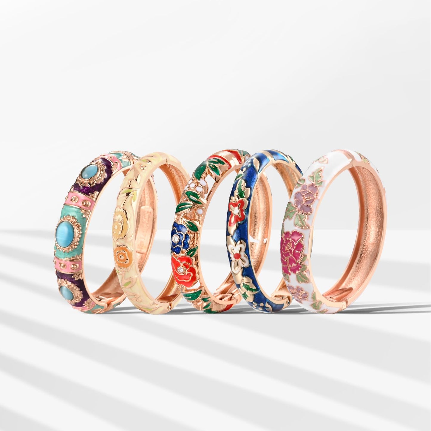 UJOY Random Pack Colors Enamel Jewelry Set Flower Engraved 10 PCS Cloisonne Bracelets in a Box