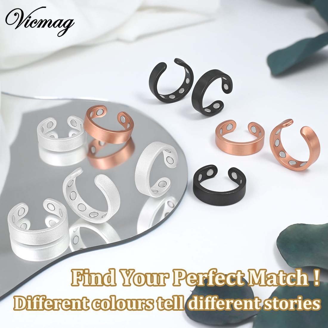 Vicmag 2PCS Magnetic Copper Rings for Women & Men,99.99% Pure Copper Ring with 9X Magnets Gift Adjustable