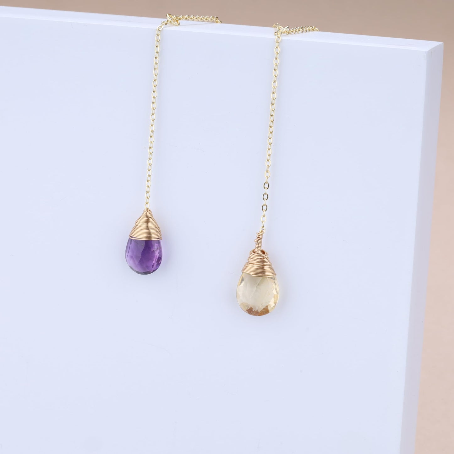 COAI 14K Gold Plated Sterling Silver Drop Dangle Trendy Y Necklace for Women, Amethyst Necklace for Women