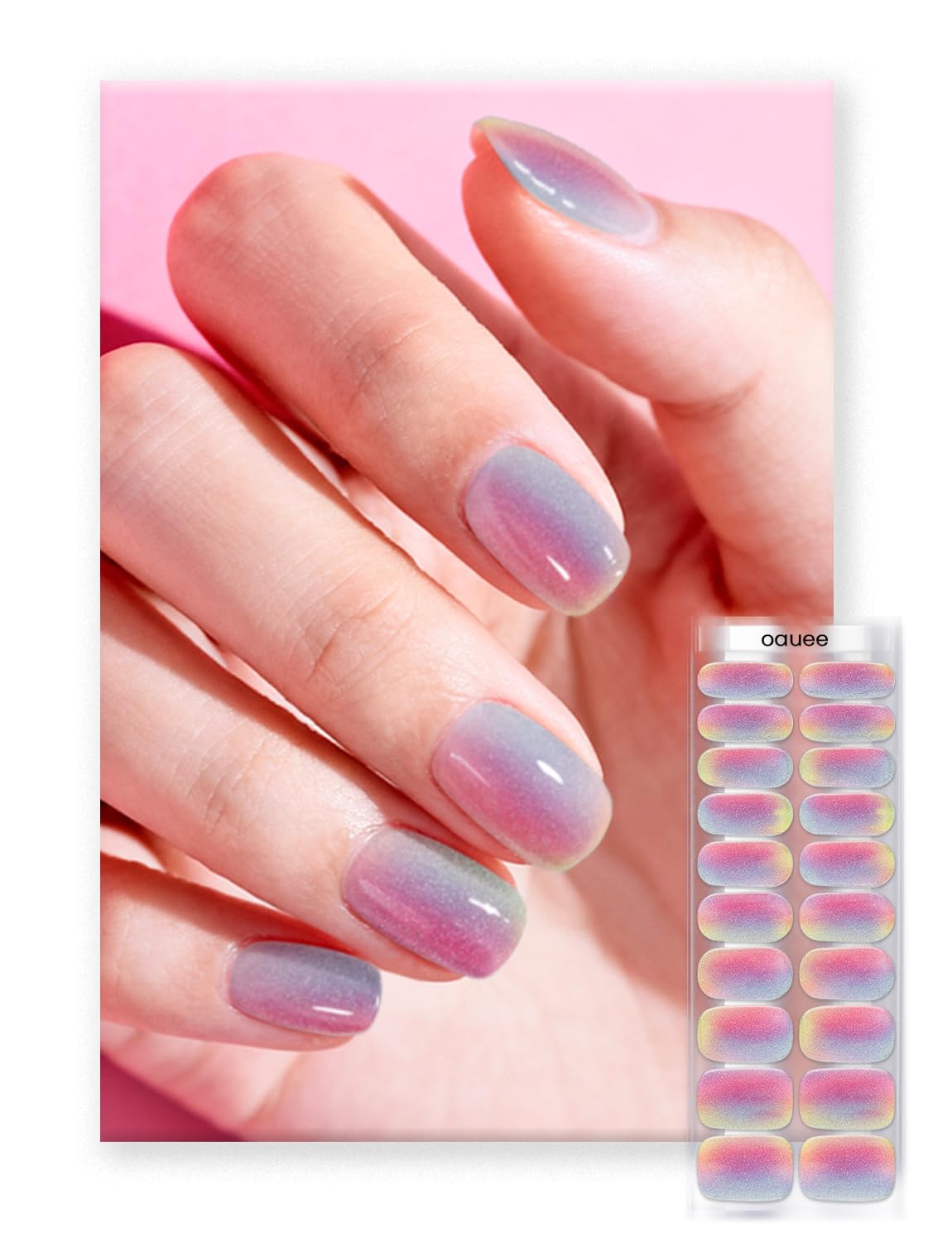Oauee Semi Cured Gel Nail Strips | Built-In Gel Top Coat | UV Light Required | Salon Quality, Easy Application And Removal (Color Burs）
