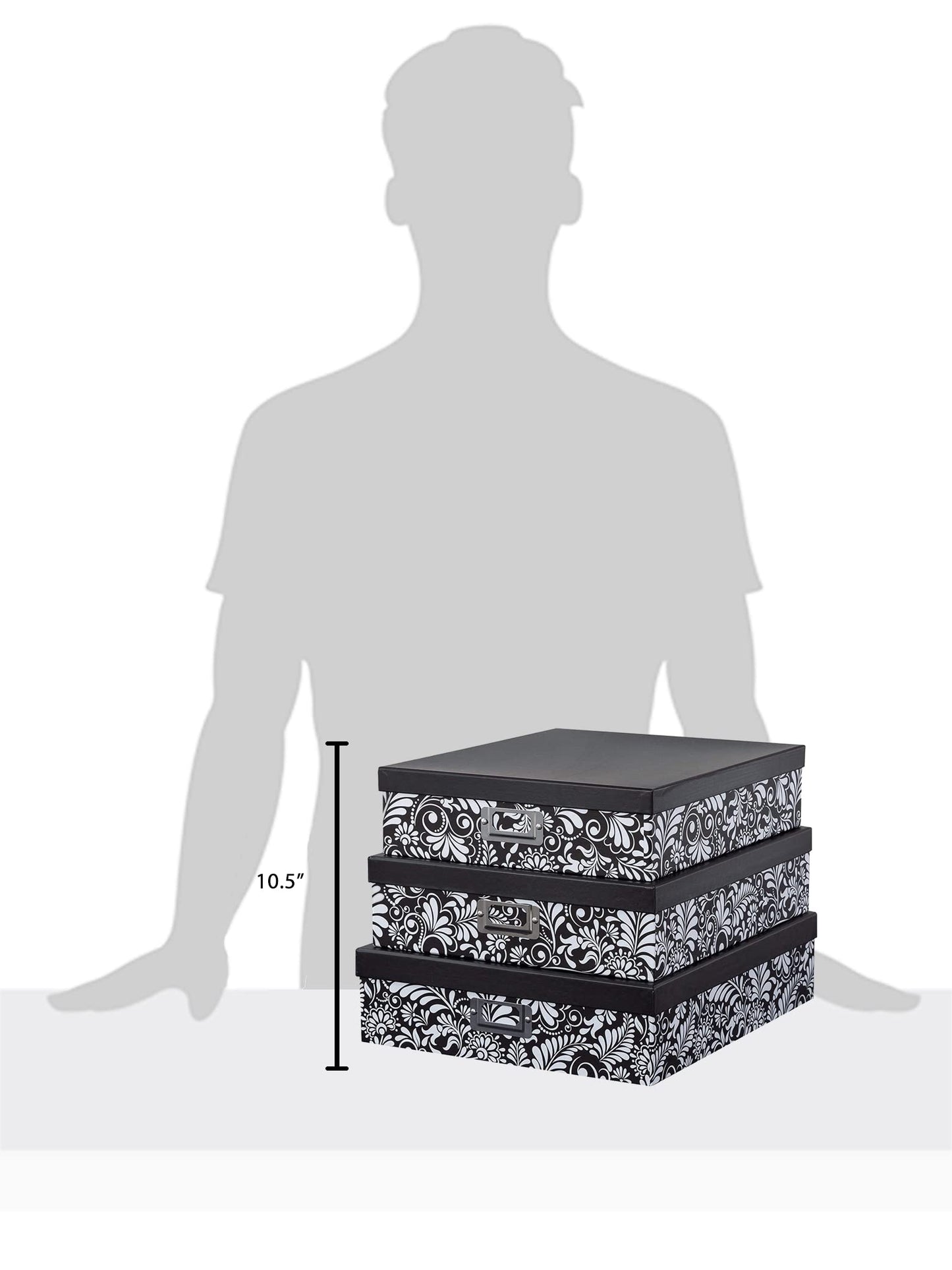 Soul & Lane Modern Botanical Decorative Cardboard Boxes with Lids, Set of 3 Black and White Floral Letter Storage for Documents, Memory Boxes for Keepsakes, Photos, Scrapbooks