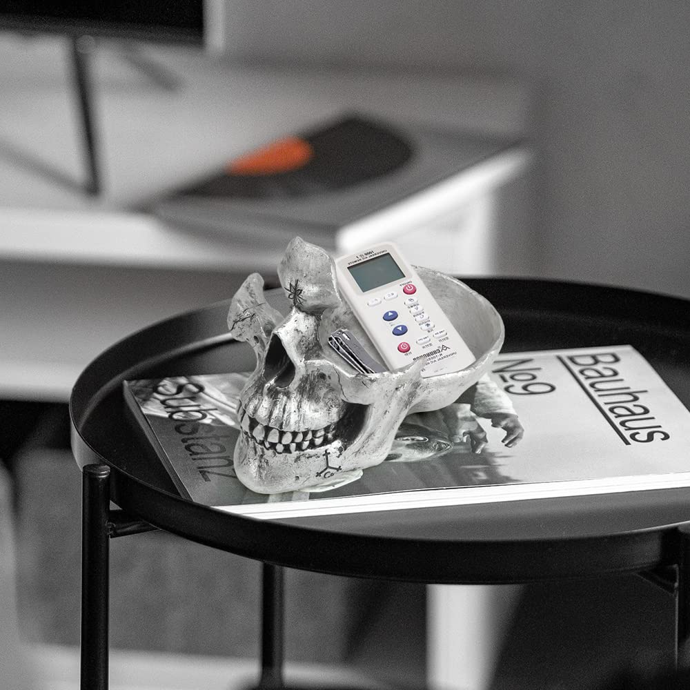 Mrlikale Skull Glasses Stand, Creative Eyeglasses Display Rack, Sunglasses Spectacle Holder, Key Holder Resin Sculptures for Entryway, Home, Office, Desk, Nightstand (Silver)