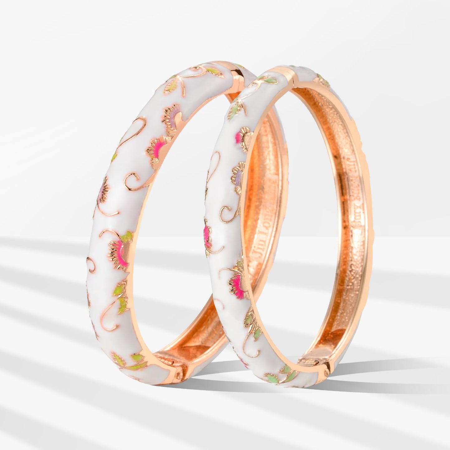 UJOY Designer Indian Style Cloisonne Bracelets, 2.4'' Openable Cuff Enameled Bangles Set Jewelry Gift for Women Packed in Box 55A108-55B30 White