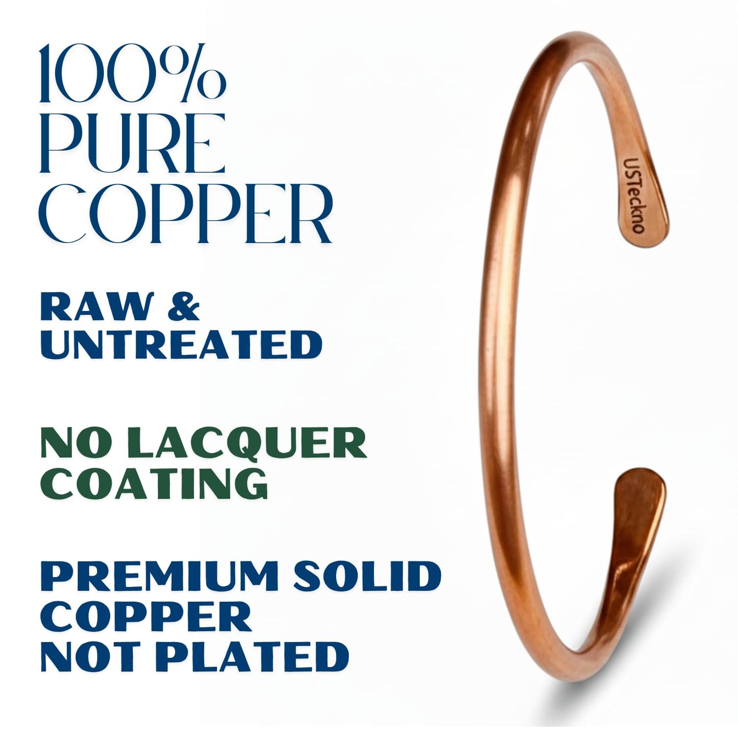USTeckno Hand Forged 100% Pure Copper Bracelet. Made with Premium Solid High Gauge Copper and Health benefits. Enhance your well-being in style
