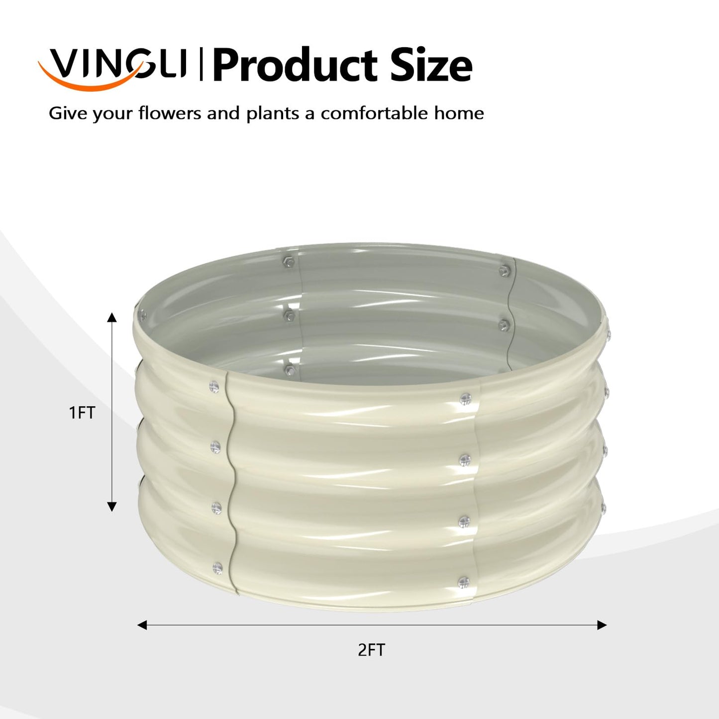 VINGLI 2 PCS Galvanized Raised Garden Beds Outdoor, 2x2x1ft Round Raised Planter Boxes Outdoor, Metal Raised Garden Bed for Vegetables (White)