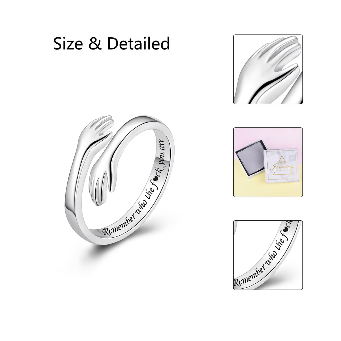 ACJFA Hug Rings for Women Sterling Silver Adjustable Ring Thumb Ring Birthday Mother Gifts Jewelry (Remember who the f♡ck you are)