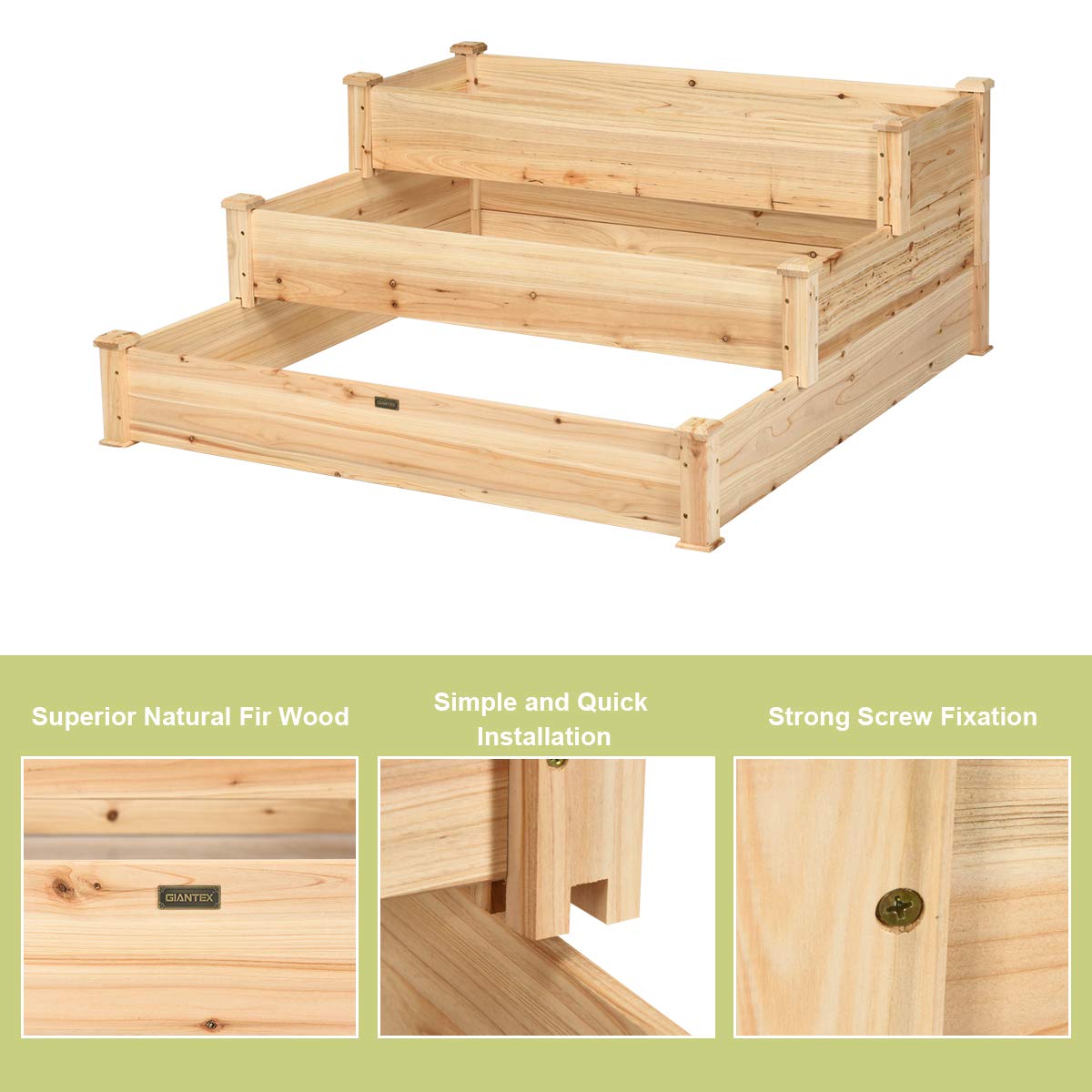 Giantex 3 Tier Raised Garden Bed, Outdoor Planter Box Vegetable Flowers Growing Box, Elevated Raised Bed Kit, Wood Planting Container, 49’’x49’’x22 (LxWxH)