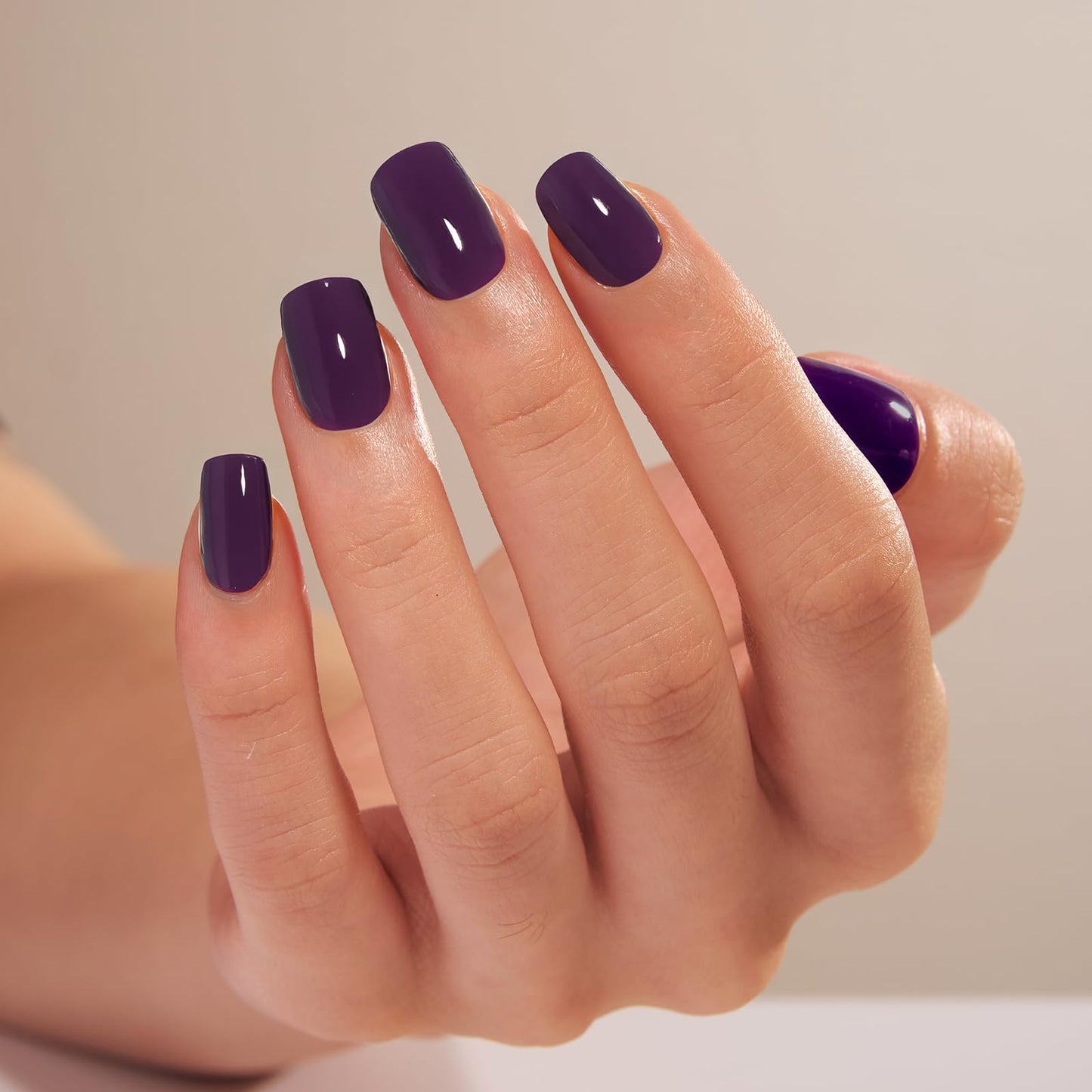 Curvlife Press on Nails Acrylic Fake Nails with Short Square Reflective purple Design Full Cover False Nails Reusable Nail Kit with Nail Glue Adhesive Tab Glue on Nails