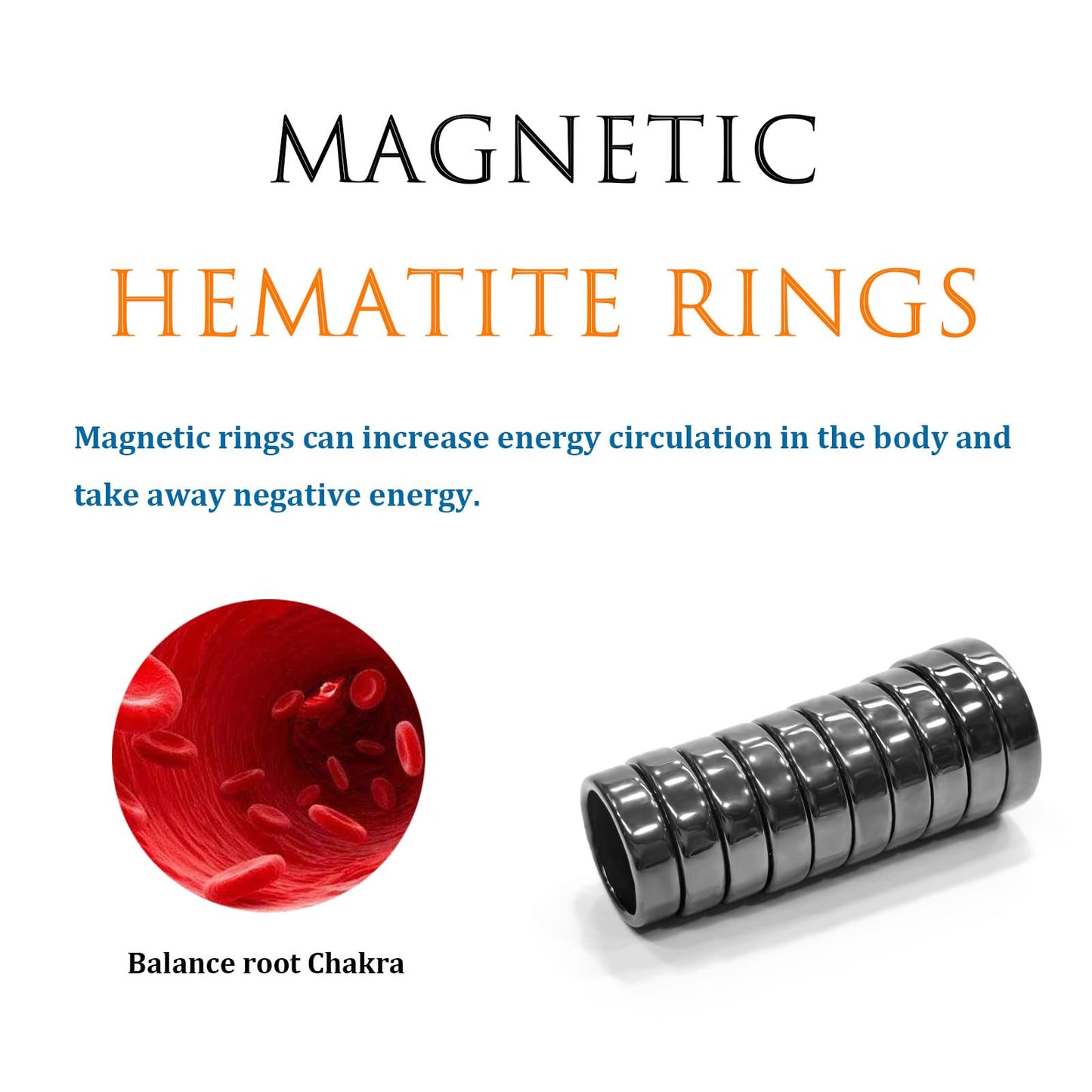 Morchic 10Pcs Pack Magnetic Hematite Stone Rings for Women & Men, Unisex Flat Band Set (6mm Width) - Mixed Sizes 6-12, Chakra Balancing, Polished Gemstone, Gift Ready