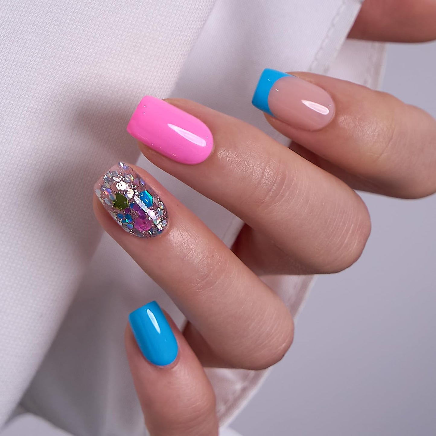 CurvLife Soft Gel Square Press-On Nails Medium, Reusable Fake Nails with Glue & Adhesive Tabs, 30PCS Salon-Quality Stick-On Nails for At-Home Manicure (Candy Splash)