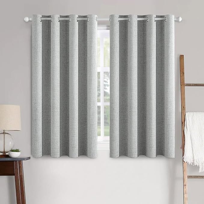 MIULEE Linen Curtains for Bedroom 100% Blackout Thermal Insulated Glacier Gray Grommet Room Darkening Curtains & Drapes for Living Room Nursery 52 x 45 Inch (2 Panels)
