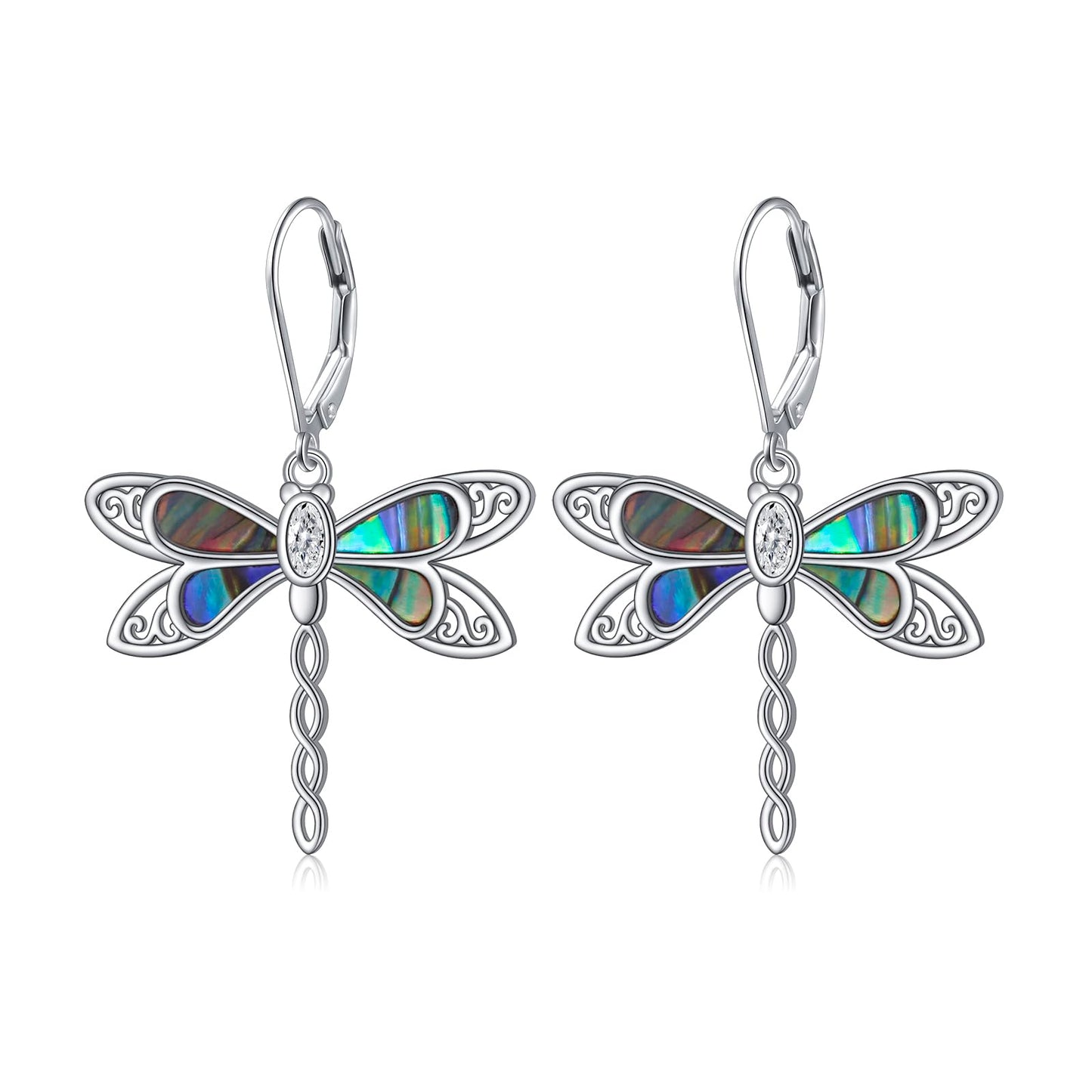SHAOAN Dragonfly Dangle Drop Earrings 925 Sterling Silver Abalone Shell Leverback Earring Jewelry Gifts for Women