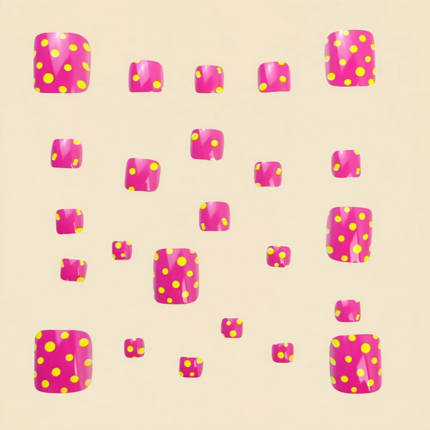 GCSQW Press on Toenails Short Square Fake Toenails Pink Acrylic Toe Nails with Yellow Dots Design Cute Glossy False Toenails Reusable Full Cover Glue on Toe Nails for Coquette Women 24Pcs