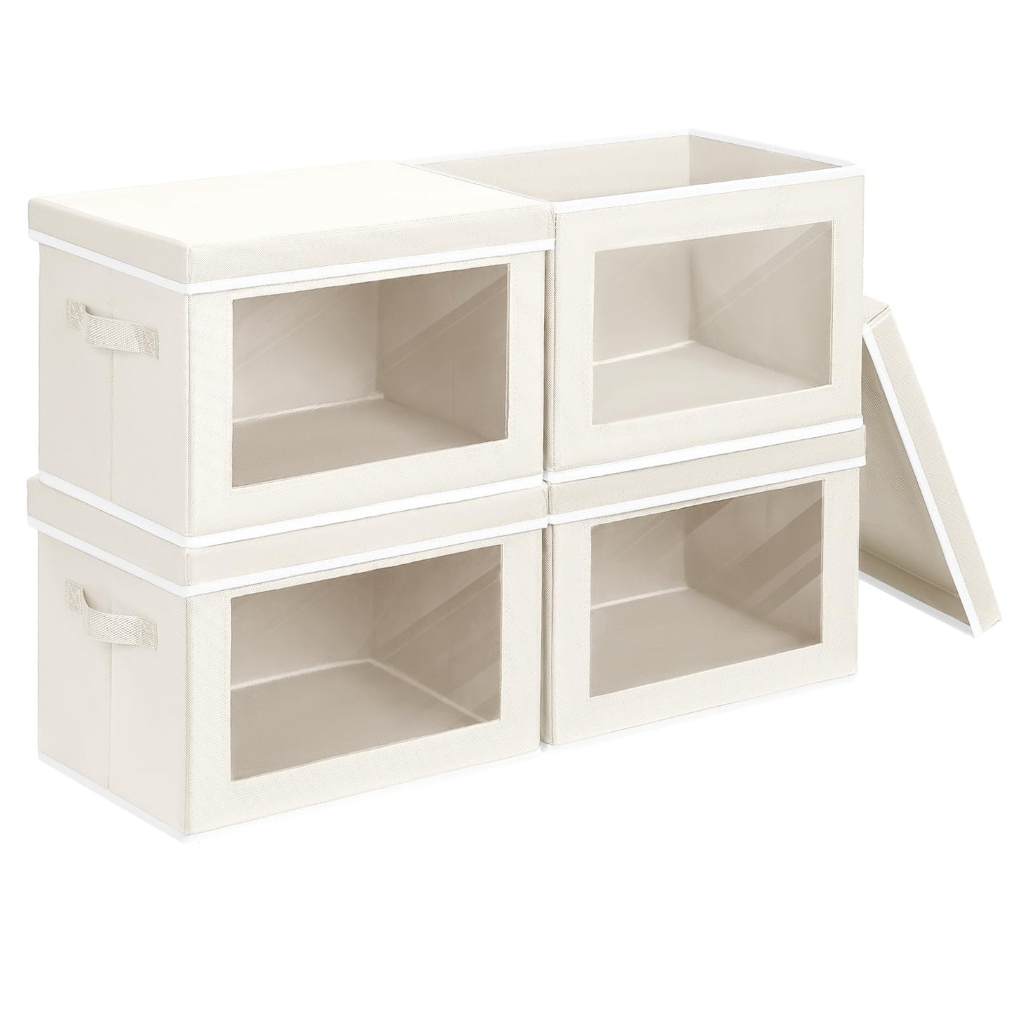Homsorout Storage Bins with Lids, 4 Pack Large Storage Cubes with Window, Closet Bins with Lids & Handles, Fabric Box for Organizing Clothes, Towels, Books, Beige