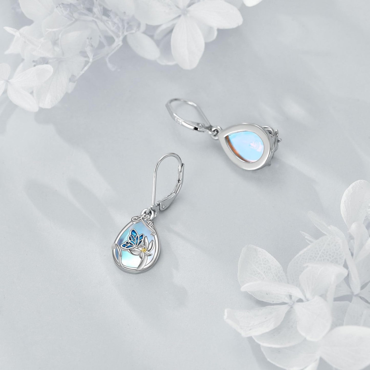 YFN Butterfly Moonstone Earrings Filigree Drop Dangle Earrings 925 Sterling Silver Flower Leverback Teardrop Earrings for Women