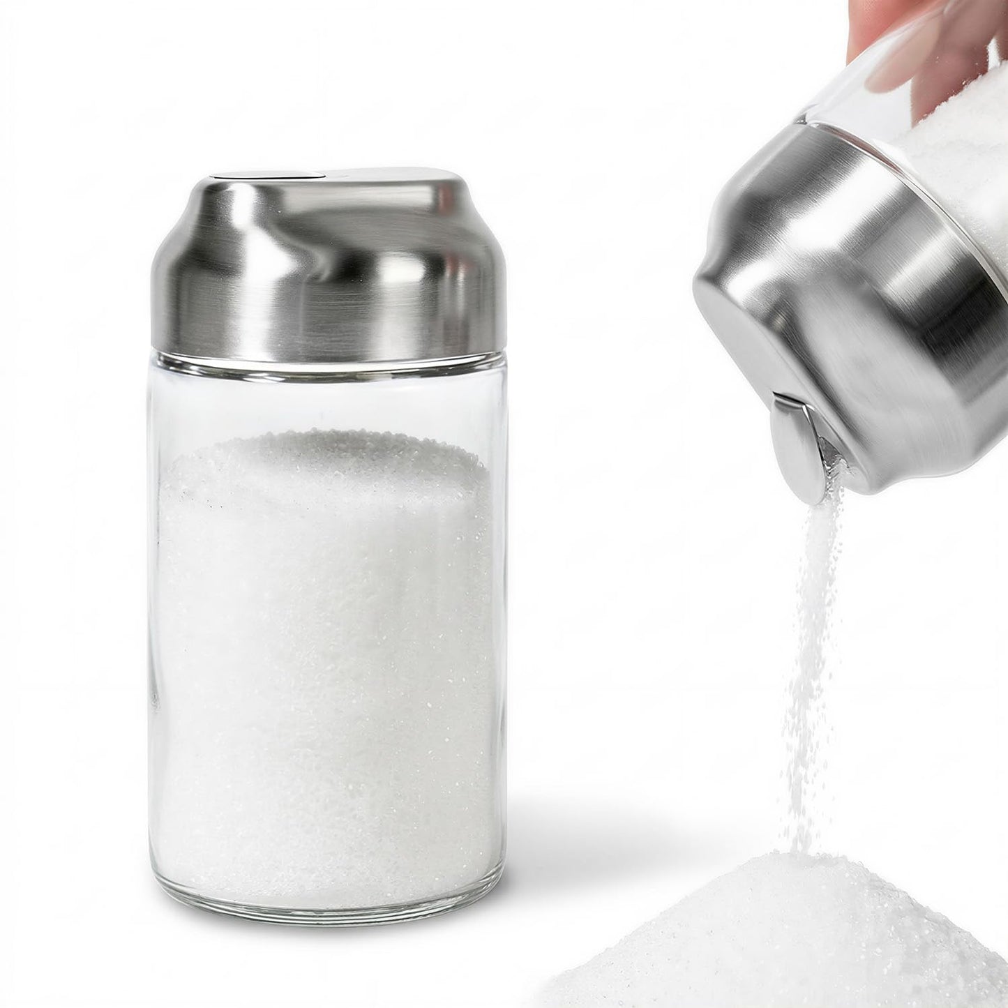 Sugar Dispenser with Flip-Top Pour Spout, 12 oz Glass Multi-Purpose Shaker for Sugar, Parmesan, Spices & Seasonings, Perfect for Coffee Bar, Tea, Baking & Kitchen Use