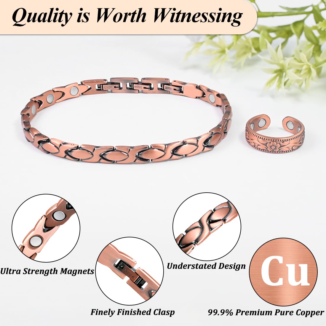 Vicmag Copper Bracelet for Women Ultra Strength Magnetic Bracelets with Effective Magnets 99.9% Pure Copper Jewelry Present with Adjustment Tool