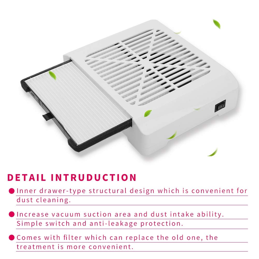 Portable 36W Salon Suction Dust Collector Machine Vacuum Cleaner Tool Vacuum Cleaner Nail Art Accessories with 3 LEDs for Nails Fan Professional Manicure Pedicure Art(White 02)