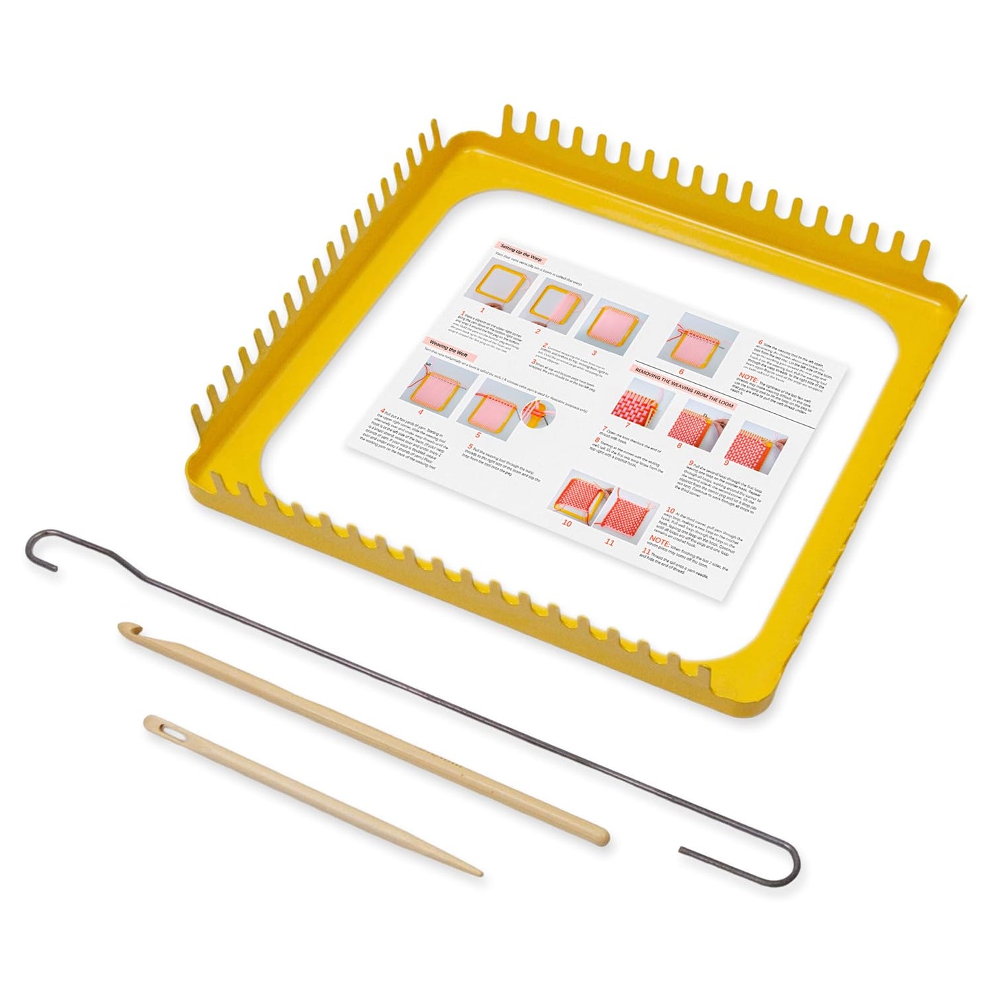 ULIONTAC 7.5 Inch Solid Metal Square Weaving Loom Tool with Needle Hook for Knitting Sewing DIY Craft Board Elastic Hoop and Yarn Weave Plate Beginner-Friendly(7.5inch,Yellow)