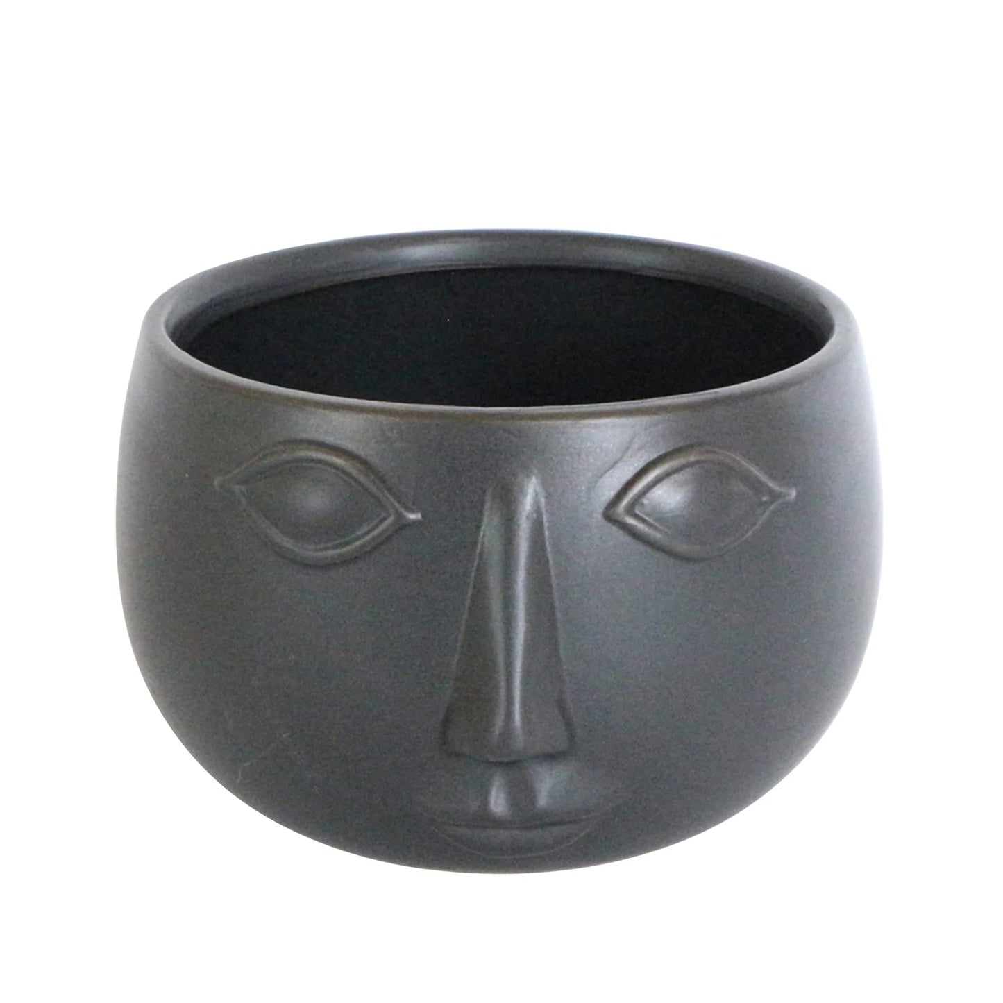 Sagebrook Home Ceramic Face Planter Stoneware Pot for Indoor Plants, Succulents & Home Decor; 7x7x4 Inch, Black