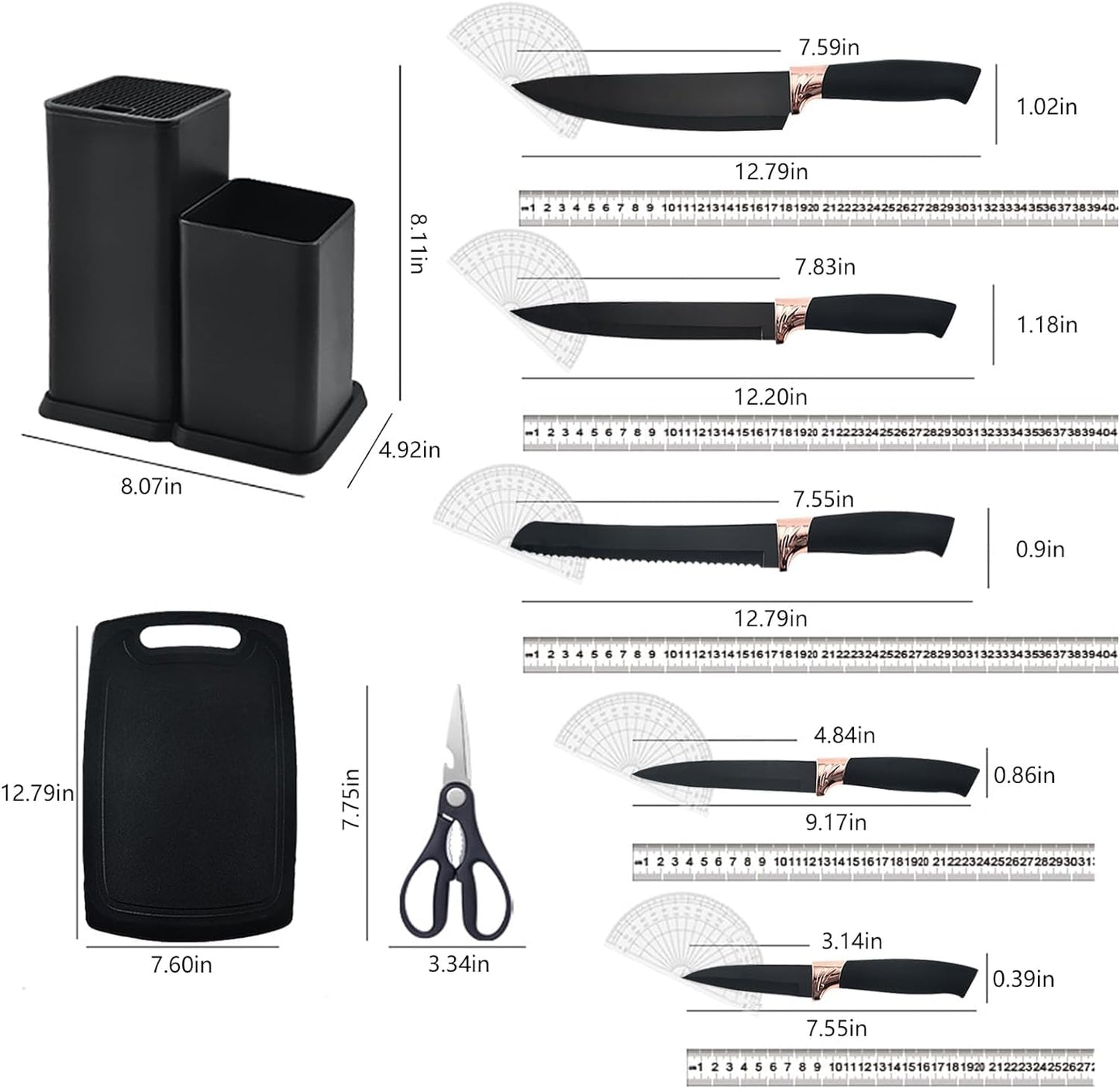 Kitchen Utensils Set & Knife Set with Block, 19 Piece All-in-One Cooking Set, 12 Nonstick Silicone Utensils + 5 Sharp Stainless Steel Chef Knives + Cutting Board, Dishwasher Safe Gift Set (Black)
