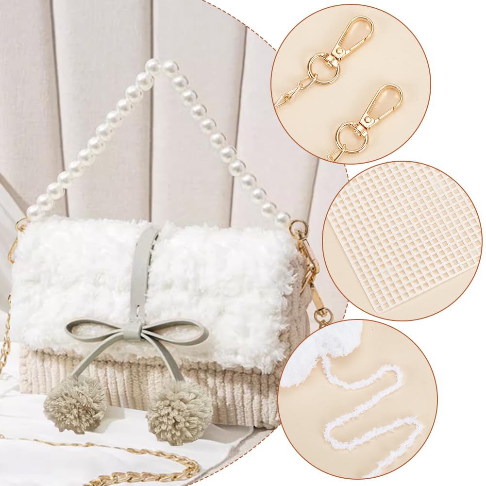 WADORN DIY Knitting Crochet Handbags Kit, Mesh Plastic Canvas Kit for Shoulder Bags DIY Knitting Crochet Crossbody Bag Materials Handmade Purse Stitching Set for Crafting Embroidery Projects, Linen