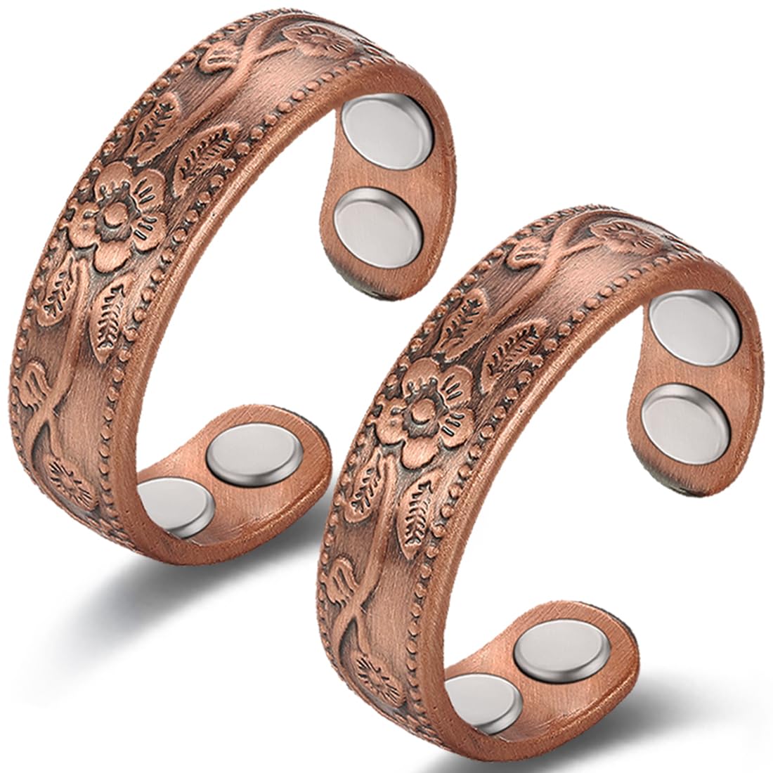 Vicmag Copper Magnetic Rings for Women Magnetic Ring 99.9% Copper Finger Ring Ultra Strength Magnet Gift Adjustable (Vintage Flower)